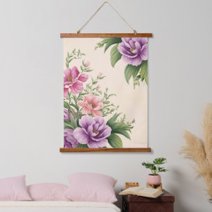 Lavendel en Roos Country Garden bloemenprint Hangend Wandkleed