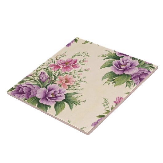 Lavendel en Roos Country Garden bloemenprint Tegeltje (Zijkant)
