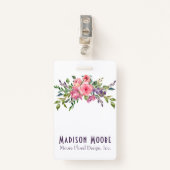 Lavendel en roze bloemboeket badge (Voorkant met clip)