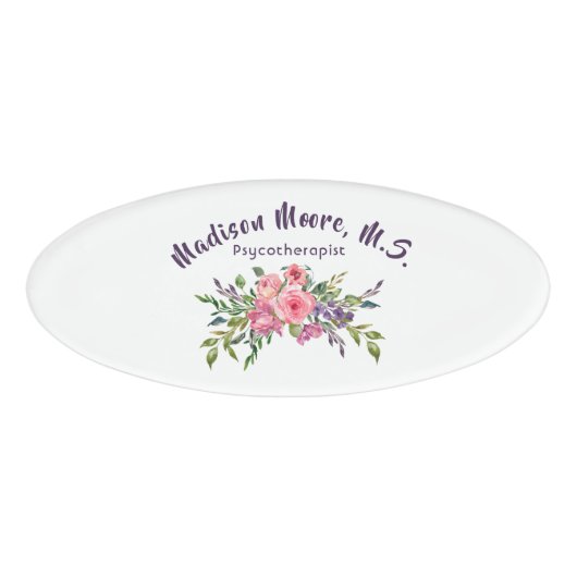 Lavendel en roze bloemboeket naambadge (Voorkant)