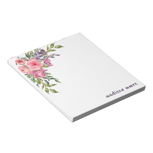 Lavendel en roze bloemboeket notitieblok (Schuin)