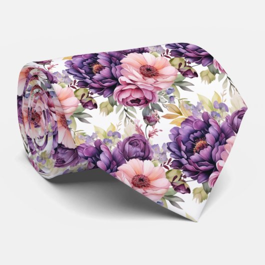 Lavendel en Roze Bloemen Stropdas (Opgerold)