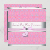 Lavendel en Roze Hart Roze Kruis Eerste Communie Kaart (Voorkant / Achterkant)