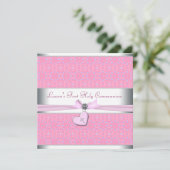 Lavendel en Roze Hart Roze Kruis Eerste Communie Kaart (Staand voorkant)