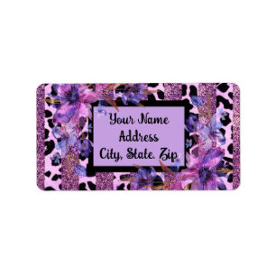 Lavendel en roze luipaard print sassy design etiket