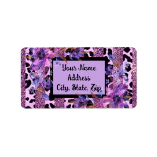Lavendel en roze luipaard print sassy design etiket