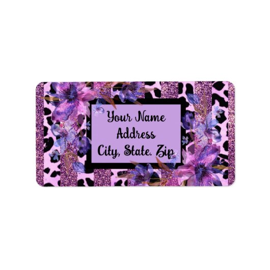 Lavendel en roze luipaard print sassy design etiket (Voorkant)