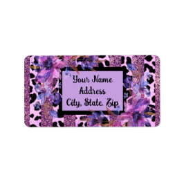 Lavendel en roze luipaard print sassy design etiket