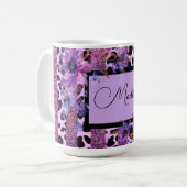 Lavendel en roze luipaard print sassy design koffiemok (Voorkant links)