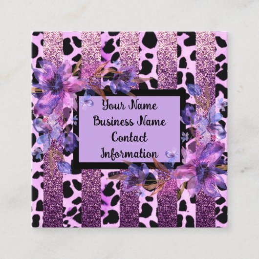 Lavendel en roze luipaard print sassy design vierkante visitekaartje (Voorkant)