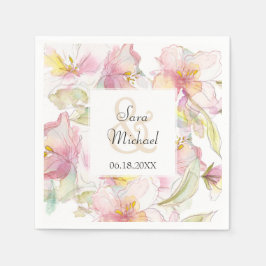 Lavendel en Roze Pastel Waterverf Bloemenbruiloft Servetten