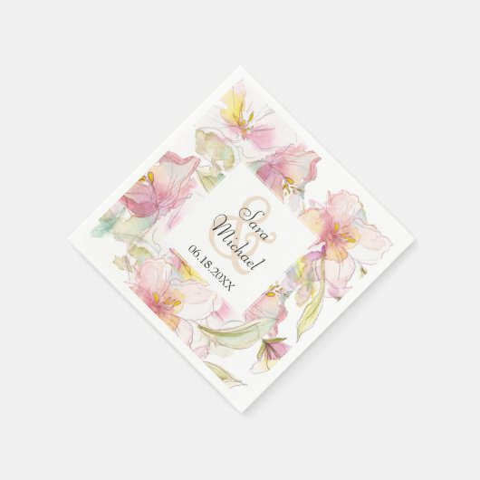 Lavendel en Roze Pastel Waterverf Bloemenbruiloft Servetten (Hoek)
