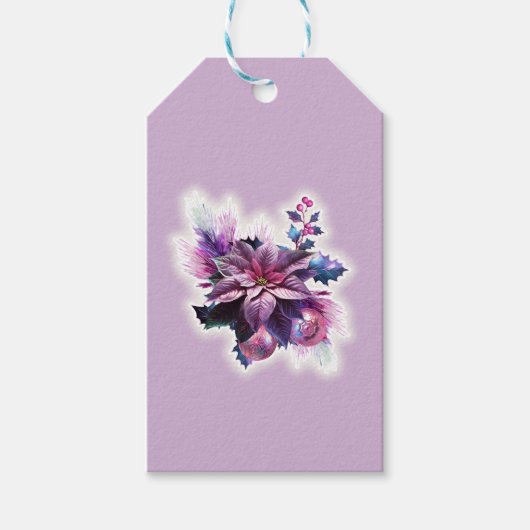 Lavendel en roze poinsettia cadeaulabel (Voorkant)