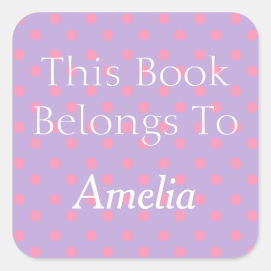 Lavendel en roze Polka Dot Bookplate Vierkante Sticker (Voorkant)