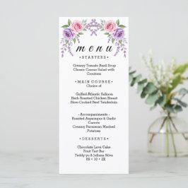 Lavendel en Roze Roos Bloemkaart Trouwmenu Menu