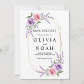 Lavendel en Roze Roos Geometrische Bewaar de Datum Save The Date (Voorkant)