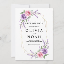 Lavendel en Roze Roos Geometrische Bewaar de Datum Save The Date