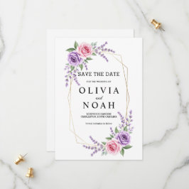 Lavendel en Roze Roos Geometrische Bewaar de Datum Save The Date