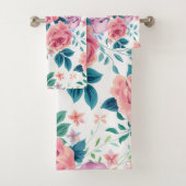 Lavendel en roze rozen naadloos patroon bad handdoek (Insitu)