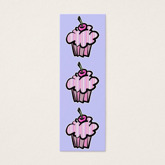 Lavendel en roze strepen cupcake bladwijzer mini visitekaartjes (Voorkant)