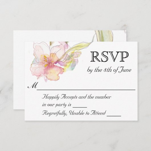 Lavendel en Roze Waterverf Bloemen Bruiloft RSVP (Voorkant / Achterkant)