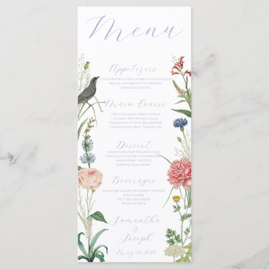 Lavendel en Sage Groene Outdoor Tuin Bruiloft Menu (Voorkant)