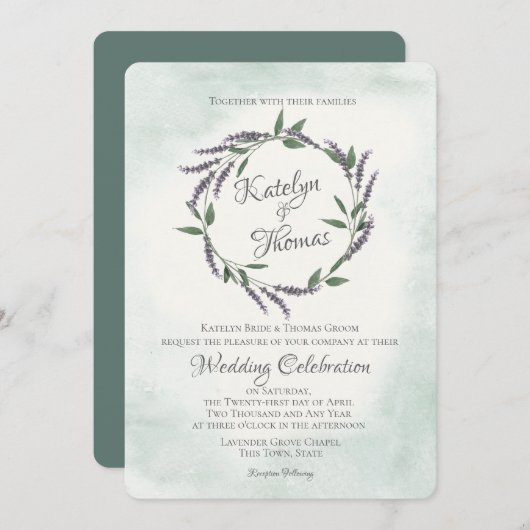 Lavendel en Sage Trouwkrans Kaart (Voorkant / Achterkant)