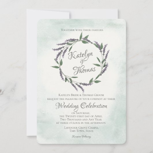 Lavendel en Sage Trouwkrans Kaart (Voorkant)