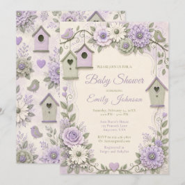 Lavendel en Saliegroen Baby Shower Kaart