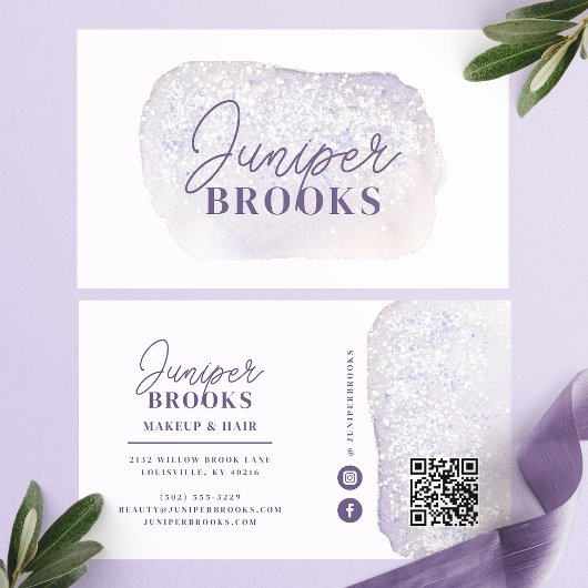 Lavendel en Sering Glitter Social Media QR Code Visitekaartje