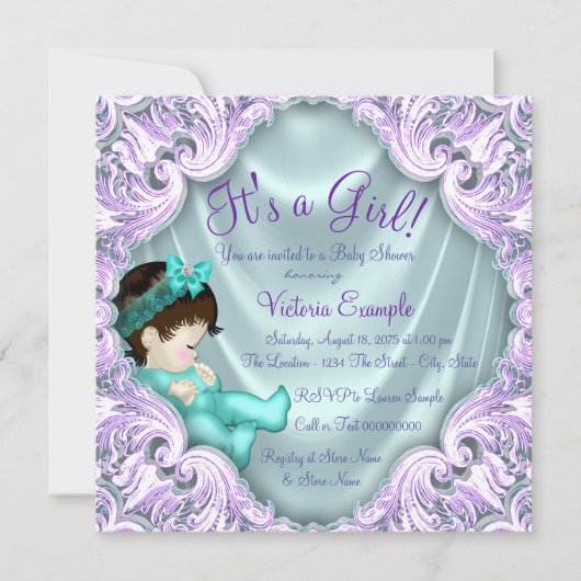 Lavendel en Teal Baby Shower Kaart (Voorkant)
