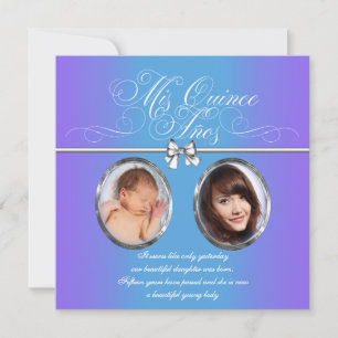 Lavendel en Teal Blauw Paarse Foto Quinceanera Kaart
