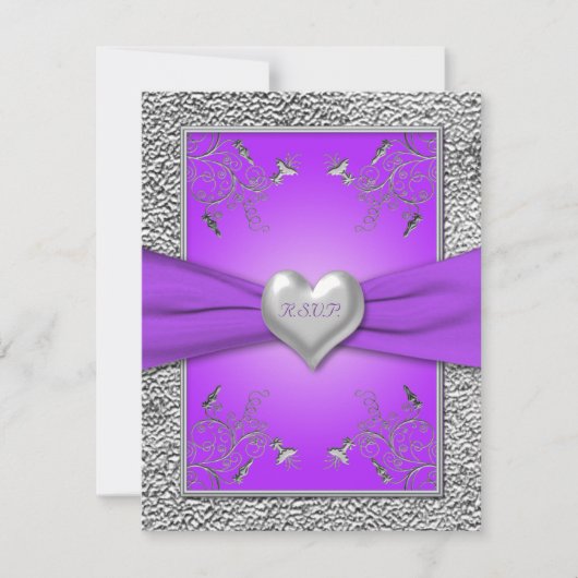 Lavendel en Tin Hart RSVP Kaart (Voorkant)