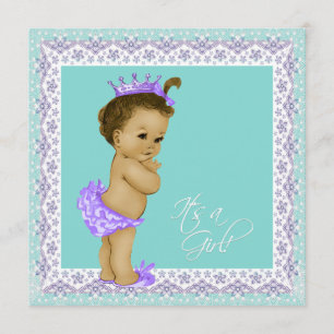 Lavendel en turquoise vintage babymeisje shower kaart