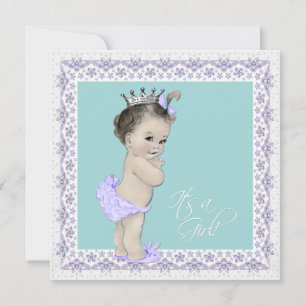 Lavendel en turquoise vintage babymeisje shower kaart