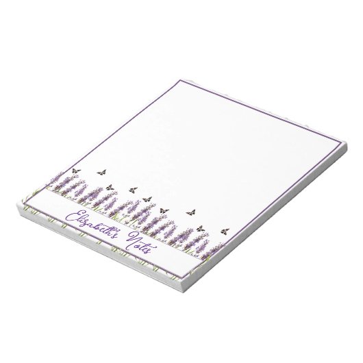 Lavendel en vlinders gepersonaliseerd notitieblok (Linkerzijde)