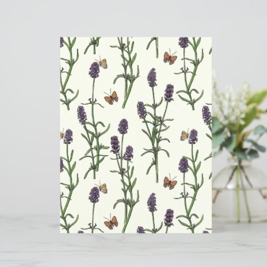 Lavendel en vlinders op gebroken wit (Staand voorkant)