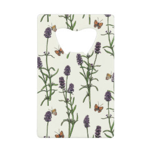 Lavendel en vlinders op gebroken wit creditkaart flessenopener