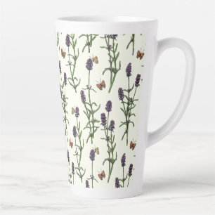 Lavendel en vlinders op gebroken wit latte mok