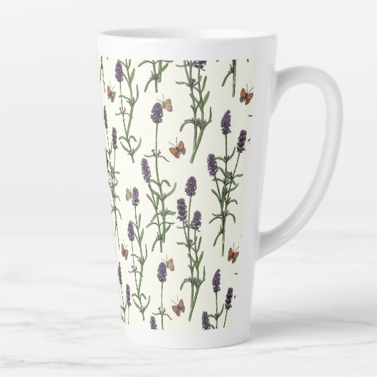 Lavendel en vlinders op gebroken wit latte mok (Rechts)