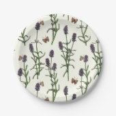 Lavendel en vlinders op gebroken wit papieren bordje (Voorkant)