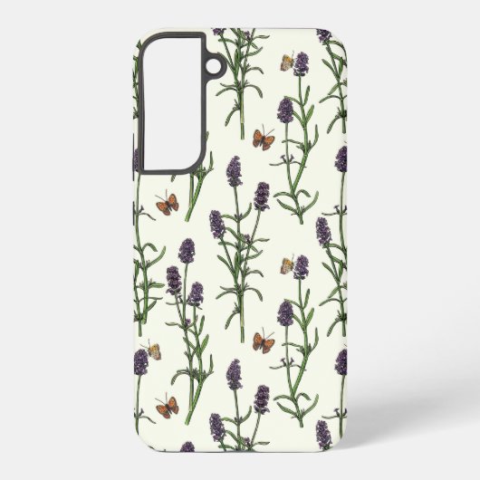 Lavendel en vlinders op gebroken wit samsung galaxy hoesje (Achterkant)