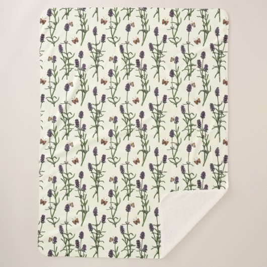 Lavendel en vlinders op gebroken wit sherpa deken (Voorkant)