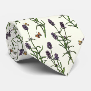 Lavendel en vlinders op gebroken wit stropdas