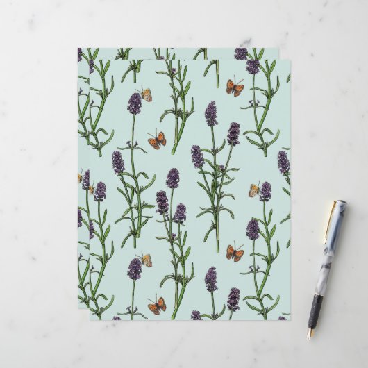 Lavendel en vlinders op zeeen glas (Voorkant / Achterkant in situ)