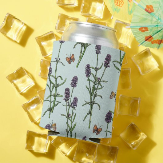 Lavendel en vlinders op zeeen glas blikjeskoeler (Insitu Zomer)