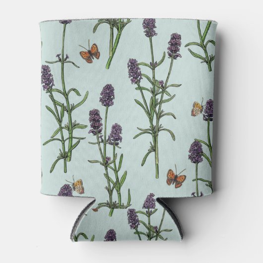 Lavendel en vlinders op zeeen glas blikjeskoeler (Voorkant)