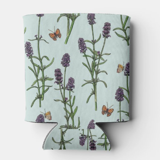 Lavendel en vlinders op zeeen glas blikjeskoeler (Achterkant)