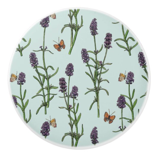 Lavendel en vlinders op zeeen glas keramische knop (Voorkant)