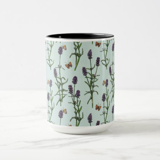 Lavendel en vlinders op zeeen glas mok (Midden)